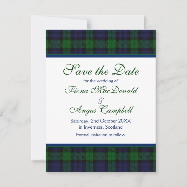Black Watch Tartan Wedding Save the Date Card (Vorderseite)