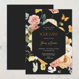 Black Watercolor Blumen elegant Einladung