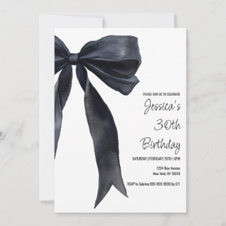 Black Watercolor Bow Birthday Elegant Invitation Einladung