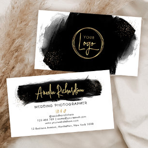 Black Watercolor & Gold Logo Eleganter Salon Welln Visitenkarte
