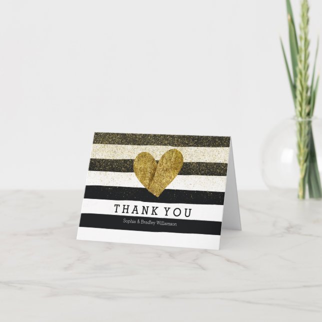 Black Watercolor Stripes Gold Herzlichen Dank Dankeskarte (Vorderseite)