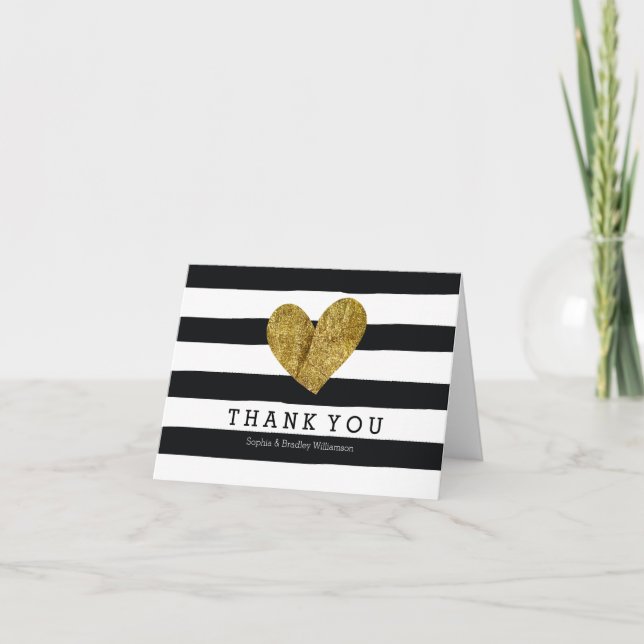 Black Watercolor Stripes Gold Herzlichen Dank Dankeskarte (Vorderseite)