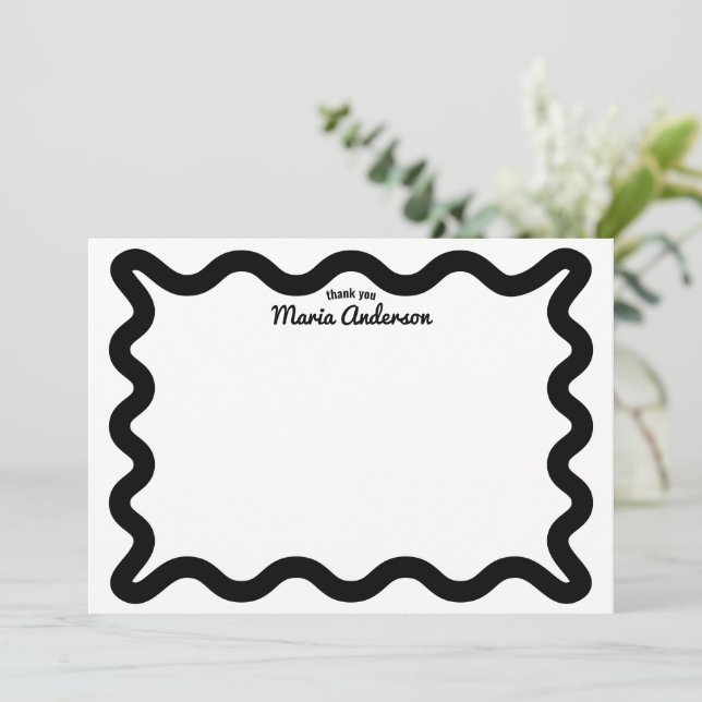 Black Wavy Border Personalisiert Danke Mitteilungskarte (Stehend Vorderseite)