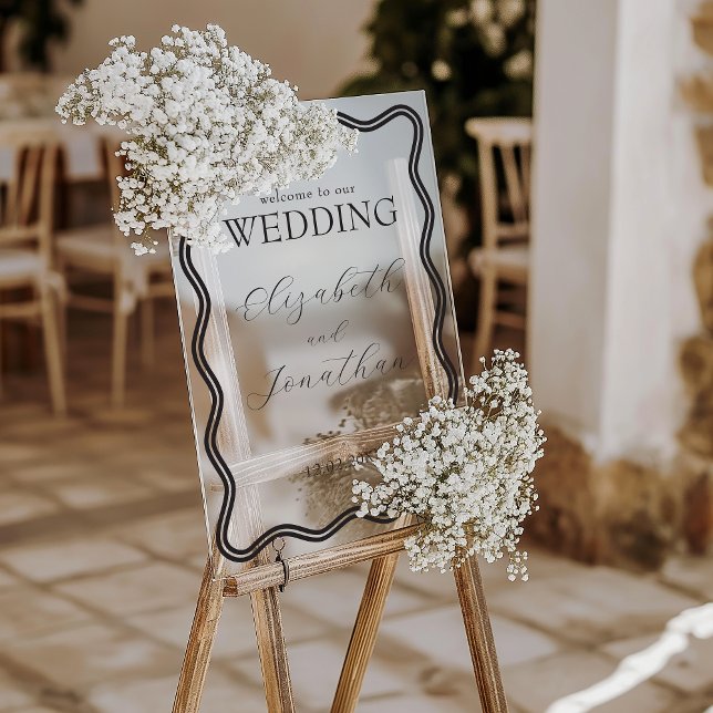 Black Wavy Frame Mariage Bienvenue (Black Wavy Frame Weddiing Welcome Acrylic Sign)