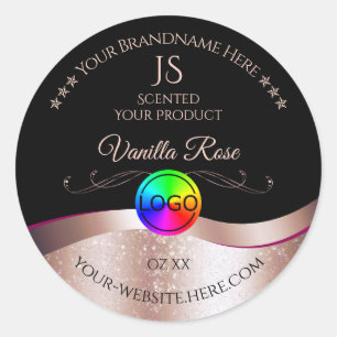 Black Wavy Rose Gold Logo Monogramme Étiquette pro