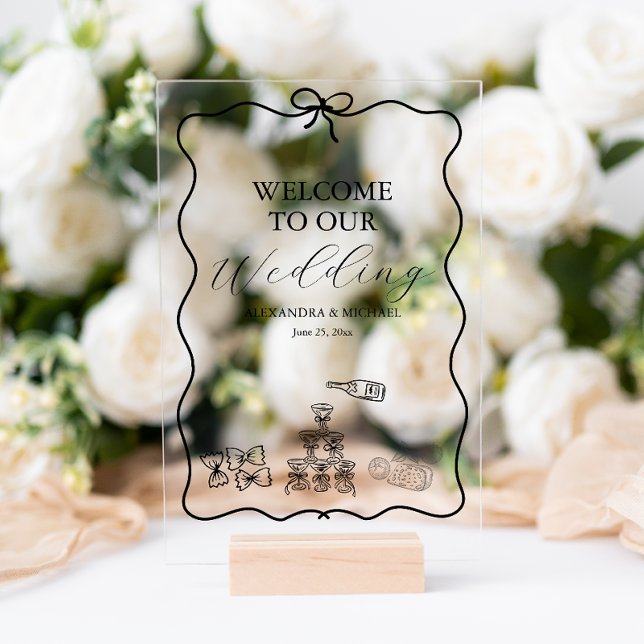 Black Wavy Whimsical Italian Doodle Wedding Acrylschild (Von Creator hochgeladen)