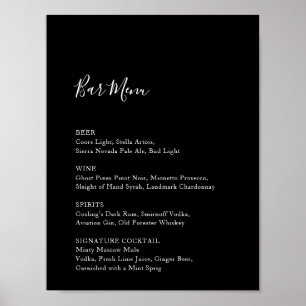 Black Wedding Bar Menu Empfang Sign Drinks Poster