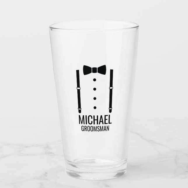 Black Wedding Bow Krawatte Personalisierte Trauzeu Glas (Vorderseite)