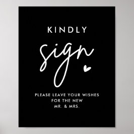 Black Wedding Guest Book Kindly Sign Printable Poster