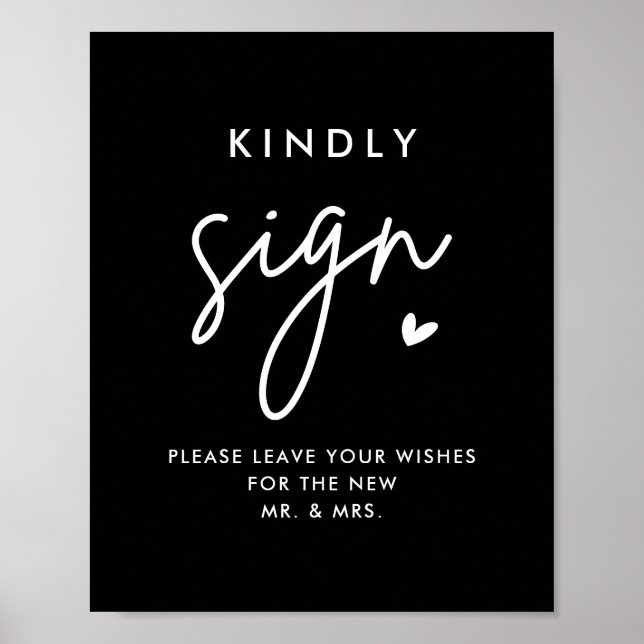Black Wedding Guest Book Kindly Sign Printable Poster (Vorne)