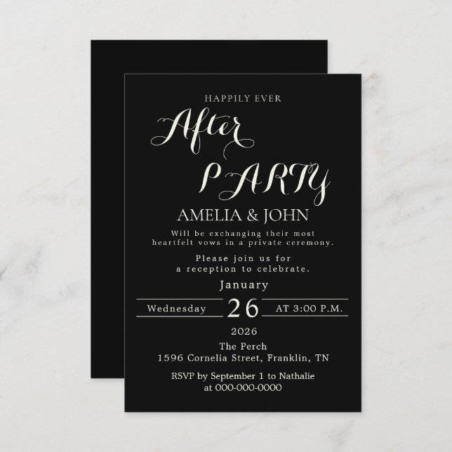 Black wedding invitation (Devant / Derrière)