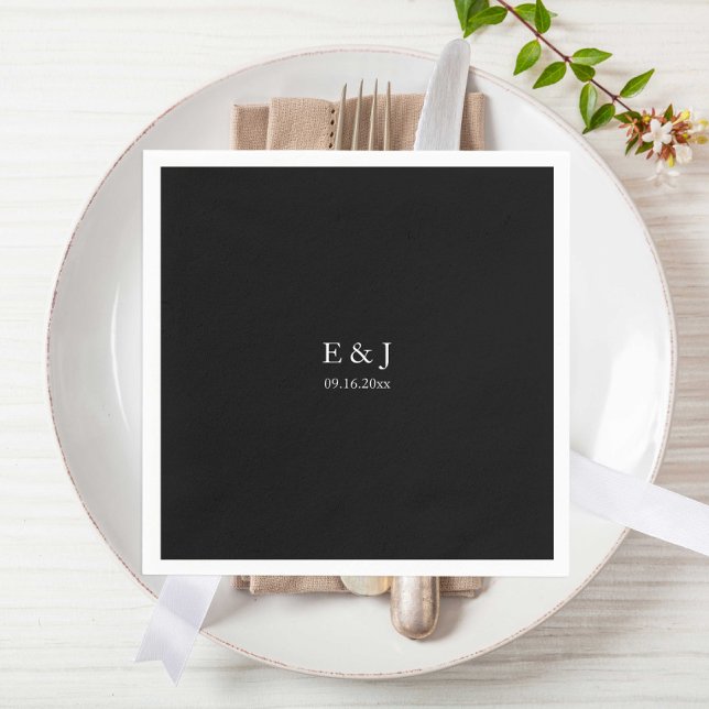 Black Wedding Monogram Minimalistisch Simple Chic Serviette (Von Creator hochgeladen)