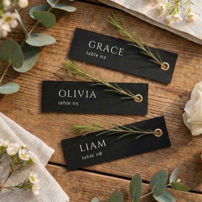 Black Wedding Name Tag Table Place Cards Einladung (Von Creator hochgeladen)