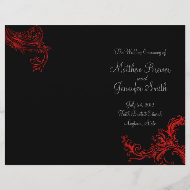 Black Wedding Order of Service & Zeremony Programm (Vorderseite)