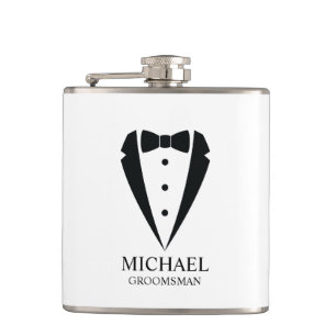 Black Wedding Tuxedo Anzug Personalisierte Trauzeu Flachmann