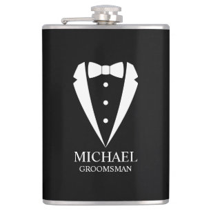Black Wedding Tuxedo Anzug Personalisierte Trauzeu Flachmann