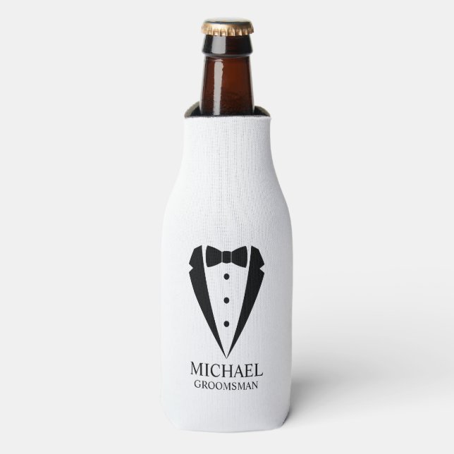 Black Wedding Tuxedo Anzug Personalisierte Trauzeu Flaschenkühler (Flaschenvorderseite)