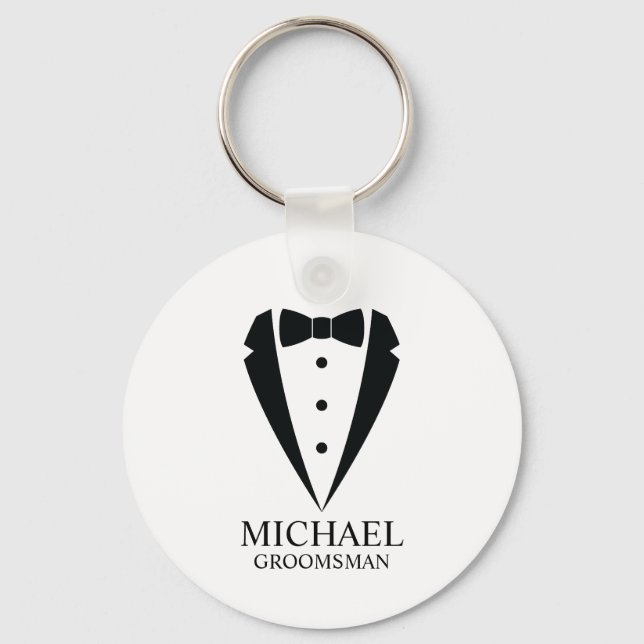 Black Wedding Tuxedo Anzug Personalisierte Trauzeu Schlüsselanhänger (Vorderseite)