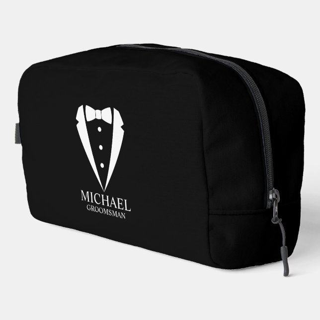 Black Wedding Tuxedo Anzug Personalisierte Trauzeu Waschbeutel (Rechte Ecke)