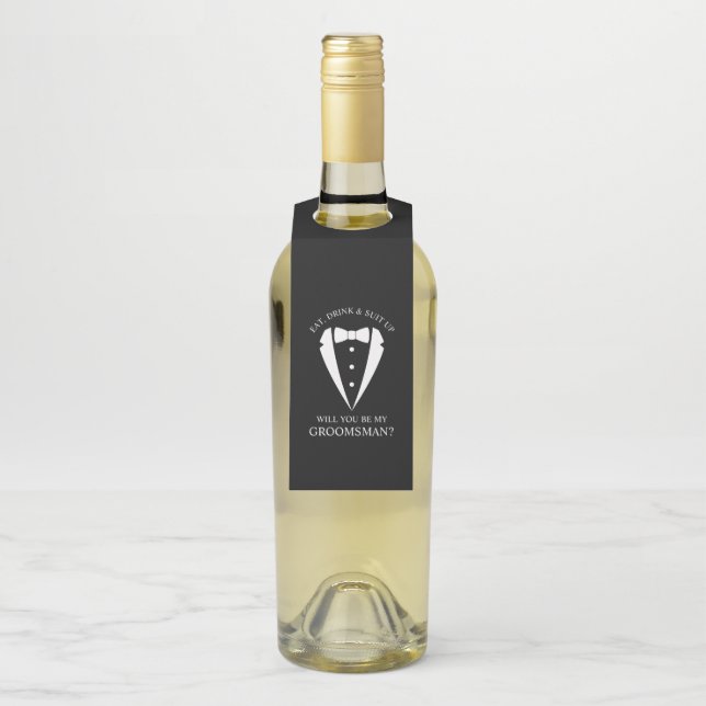 Black Wedding Tuxedo Anzug Trauzeuge Vorschlag Flaschenanhänger (Auf Flasche)