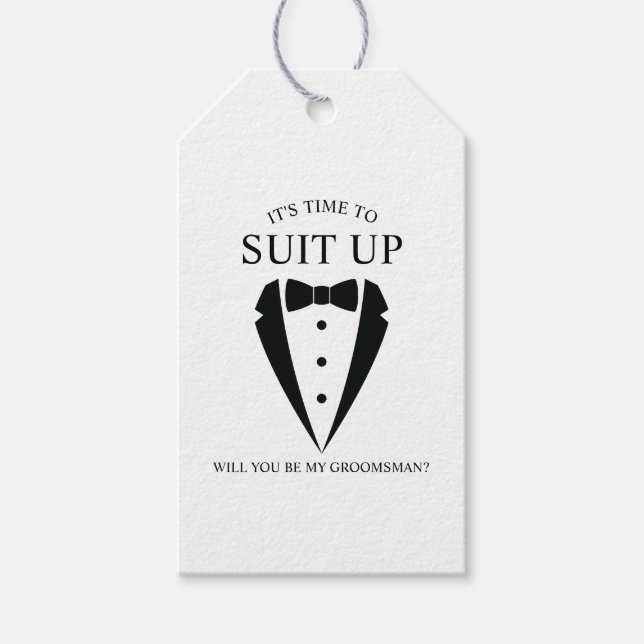 Black Wedding Tuxedo Anzug Trauzeuge Vorschlag Geschenkanhänger (Vorderseite)