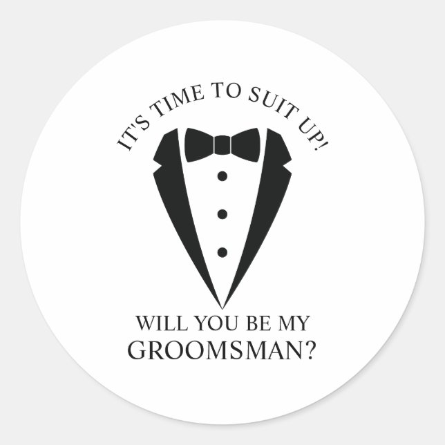 Black Wedding Tuxedo Anzug Trauzeuge Vorschlag Runder Aufkleber (Vorderseite)