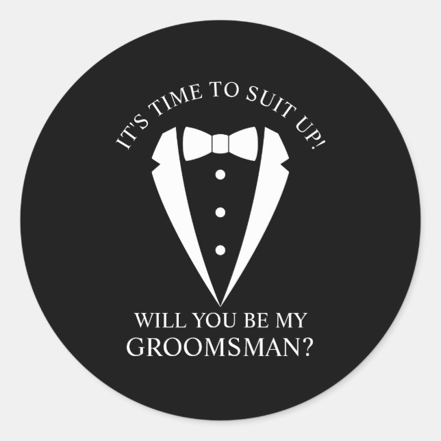 Black Wedding Tuxedo Anzug Trauzeuge Vorschlag Runder Aufkleber (Vorderseite)