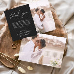 Black Wedding Vielen Dank Foto Minimalistisch Dankeskarte<br><div class="desc">Hochzeit Dankeschön Karten,  die ein Foto auf der Vorder- und Rückseite haben. Die Dankeschön-Karten enthalten eine moderne,  handgeschriebene,  kursive Schriftzeichen-Typografie,  die elegant,  einfach und modern nach Ihrer Hochzeitsfeier zu benutzen sind.</div>
