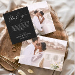 Black Wedding Vielen Dank Foto Minimalistisch Dankeskarte<br><div class="desc">Hochzeit Dankeschön Karten,  die ein Foto auf der Vorder- und Rückseite haben. Die Dankeschön-Karten enthalten eine moderne,  handgeschriebene,  kursive Schriftzeichen-Typografie,  die elegant,  einfach und modern nach Ihrer Hochzeitsfeier zu benutzen sind.</div>