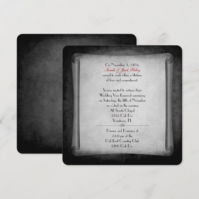 Black Wedding Vow Renewal Rolle Einladung (Vorne/Hinten)