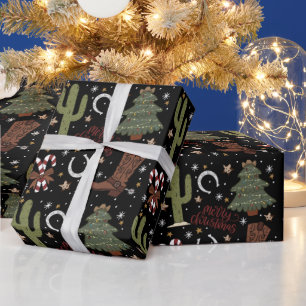 Black Western Cowboy Weihnachtswrapping Paper Geschenkpapier