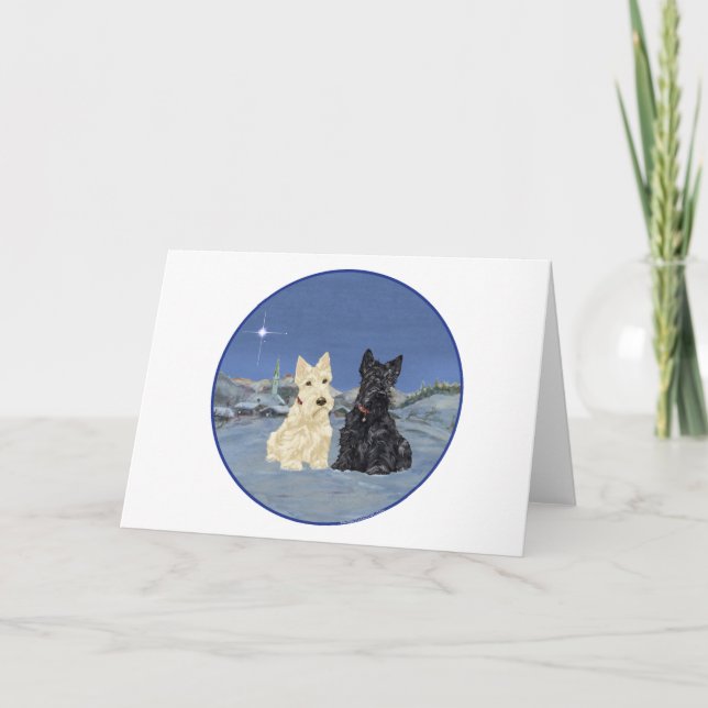Black & Wheaten Scottish Terriers Winter Feiertagskarte (Vorderseite)