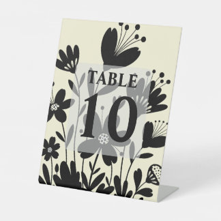 Black Whimsical Blume Tischnummer Sockelschild