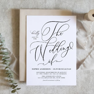 Black Whimsical Calligraphy Wedding Einladungspostkarte