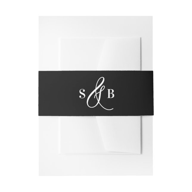 Black Whimsical Calligraphy Wedding Monogram Einladungsbanderole (Vorderseite Beispiel)