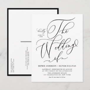 Black Whimsical Calligraphy Wedding QR Code Einladungspostkarte