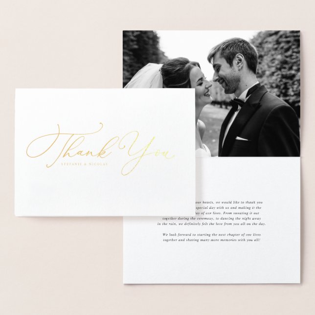 Black Whimsical Calligraphy Wedding Vielen Dank Folienkarte (Anzeige)