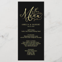 Black Whimsical Elegante Gold Calligraphy Menu