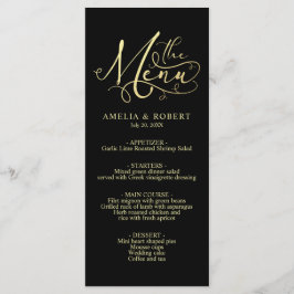 Black Whimsical Elegante Gold Calligraphy Menu Menükarte