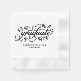 Black Whimsical Floral Script Abschluss Serviette