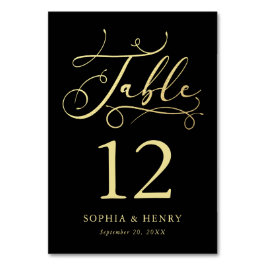 Black Whimsical Gold Calligraphy Tischnummer