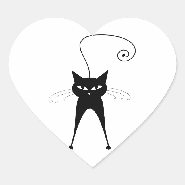 Black Whimsy Kitty 6 Herz-Aufkleber (Vorderseite)