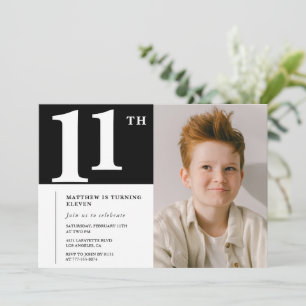 Black White 11e anniversaire invitation Chic Photo