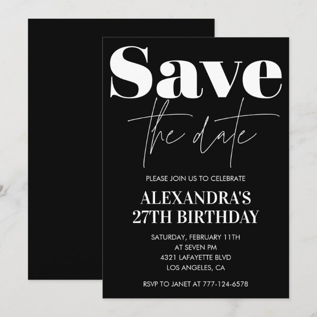 Black White 27e anniversaire invitation Enregistre (Devant / Derrière)