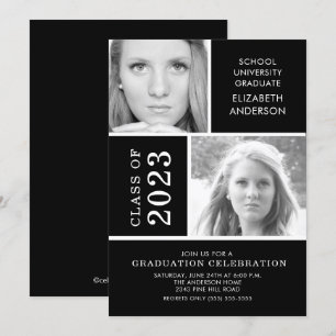 Black & White 2 Photo Graduation Invitation
