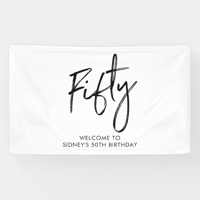 Black & White 50. Geburtstagsparty Willkommensbann Banner (Horizontal)