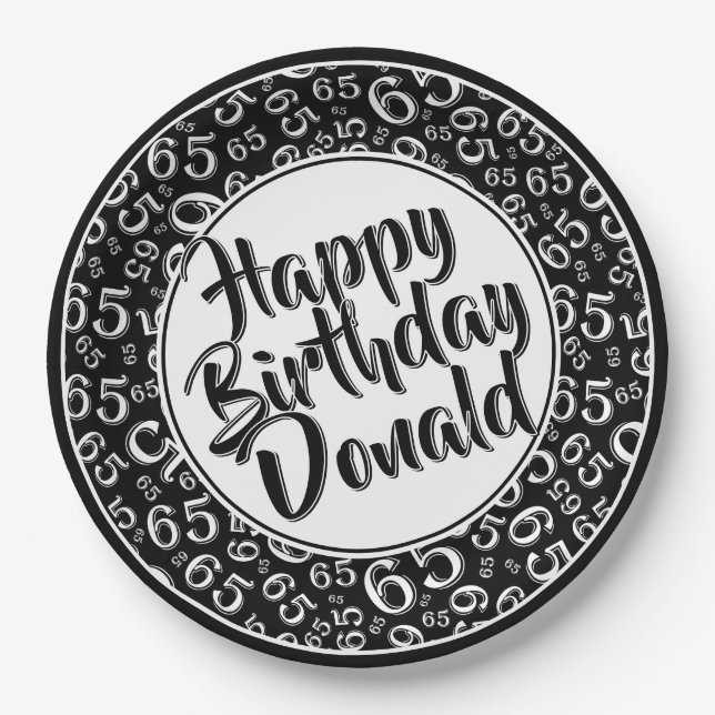 Black/White 65th Random Number Pattern Pappteller (Vorderseite)