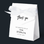 Black & White | 80th Birthday Party Thank you Geschenkschachtel<br><div class="desc">Give thanks to your guests with this personalized birthday party favor box. This design features chic brush lettering "Thank you" "Your name's 80th Birthday Party. This custom favor box will add a personal touch to your special celebrations. Matching invitations and party supplies are available at my shop BaraBomDesign.</div>