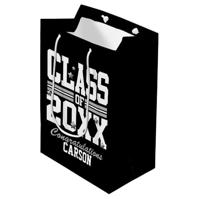 Black|White Abschließ Class Jahr Mittlere Geschenktüte (Vorderseite Schrägansicht)