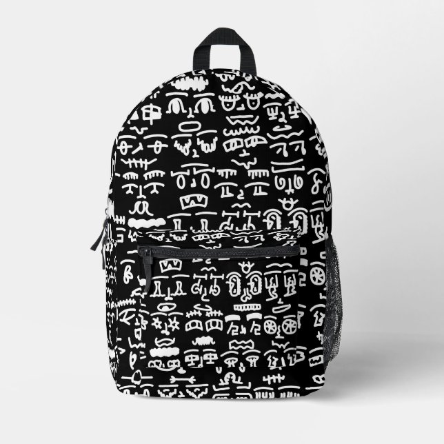 Black & White Abstract Doodle Backpack – Modern Mi Bedruckter Rucksack (Vorderseite)